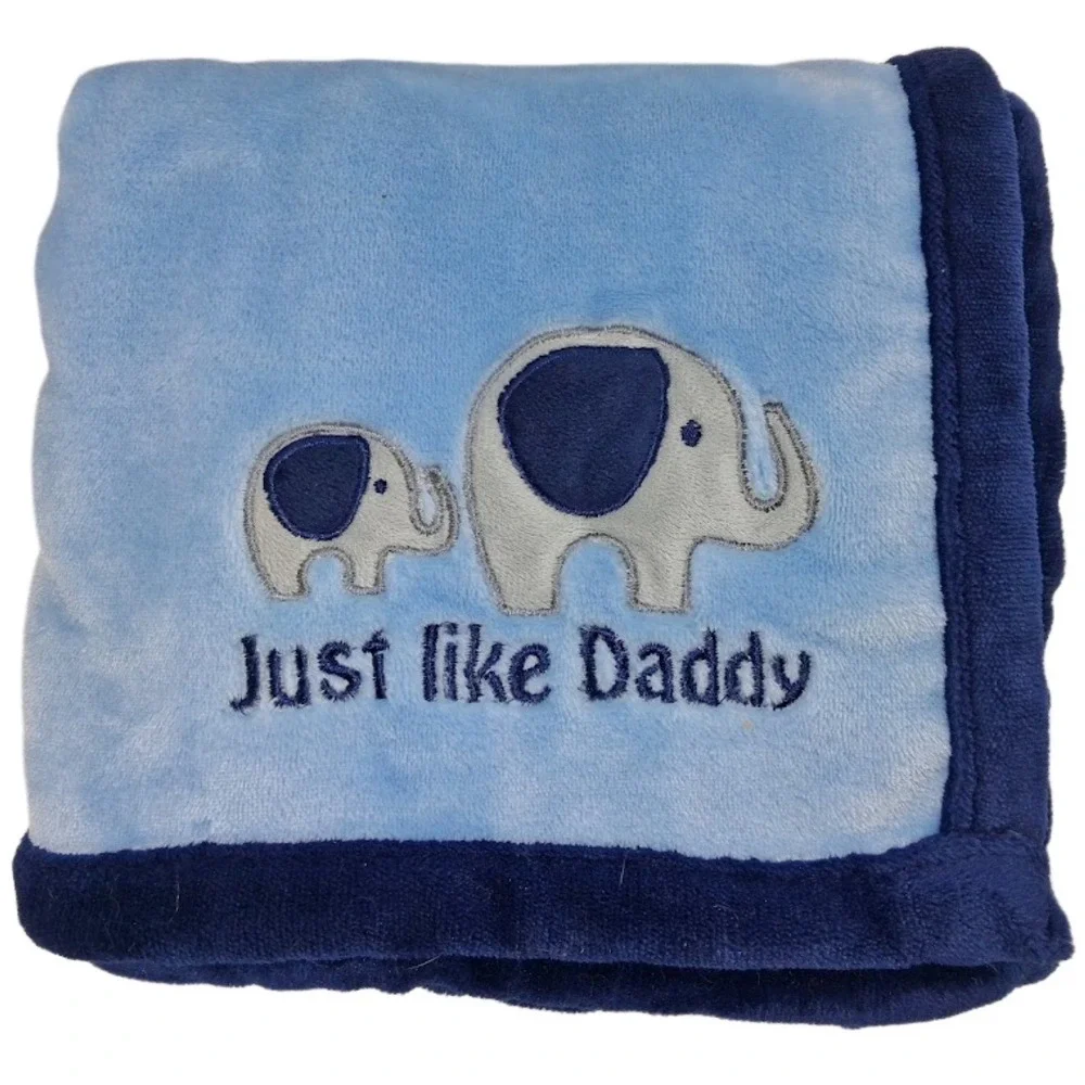 Baby Kiss Blue Just Like Daddy Elephant Blanket Soft Fleece Plush Dad & Me